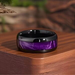 Men's Black and Purple 8 mm Ring made with 304 Titanium Stainless Steel
